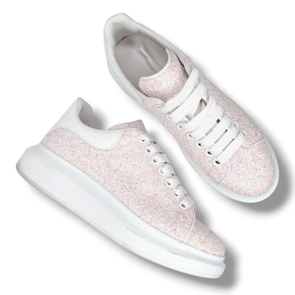 Alexander McQueen Women's Oversized Leather Heel Detail Glitter Sneakers Size 39